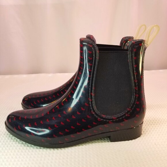 Henry Ferrera Women's Ankle Rain Boots Size 7 Red Hearts Navy - Picture 1 of 10